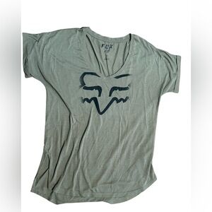 Fox Racing Green V Neck Tee Womens Small Y2K Moto Streetwear